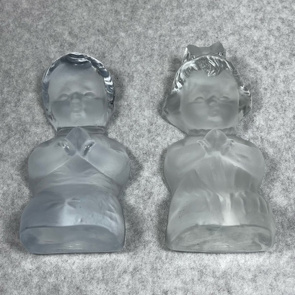 VTG Viking Glass Hand Made Praying Boy Girl 6" Frosted Crystal Bookends Figurine - Picture 5 of 13